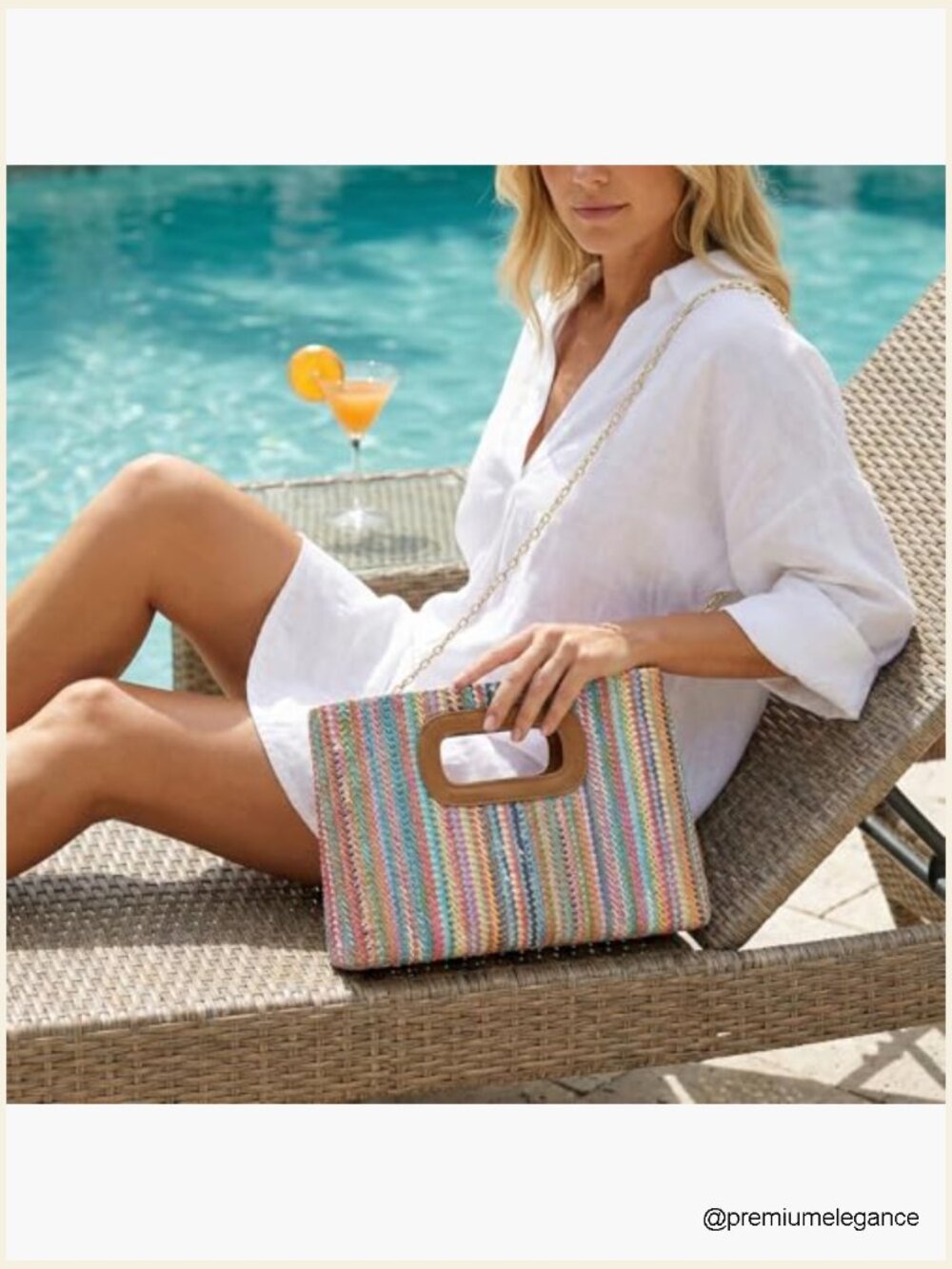 Straw Clutch Purse with Top Handle Beach Vacation Evening Bag Crossbody Clutch - Picture 2 of 7